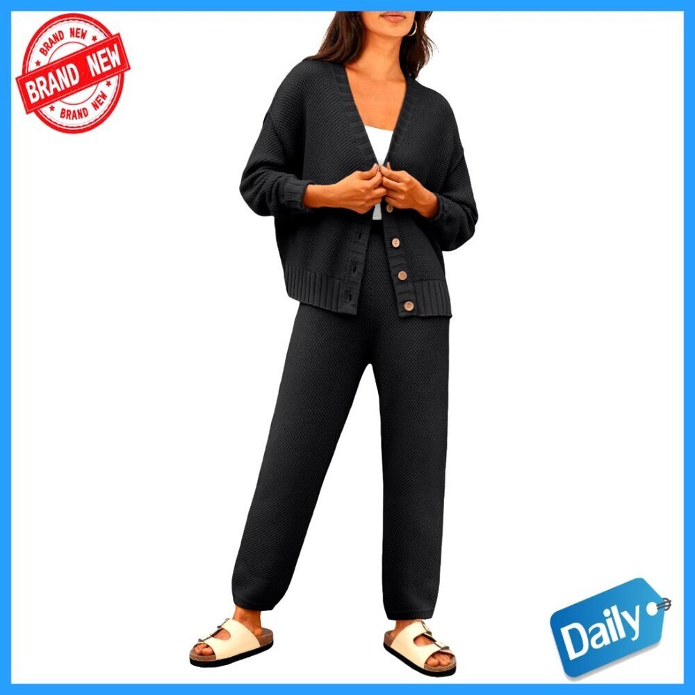 Oversized Cardigan Lounge Set, Cotton Blend, Loose Fit, X-Large